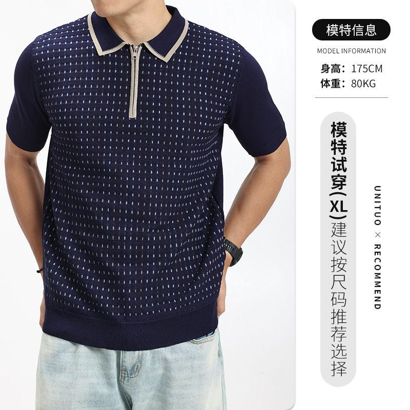 Europa y Estados Unidos transfronterizos hombres de alto nivel de hielo de seda de punto polo camiseta de negocios de moda casual con cuello camiseta de polo para hombres