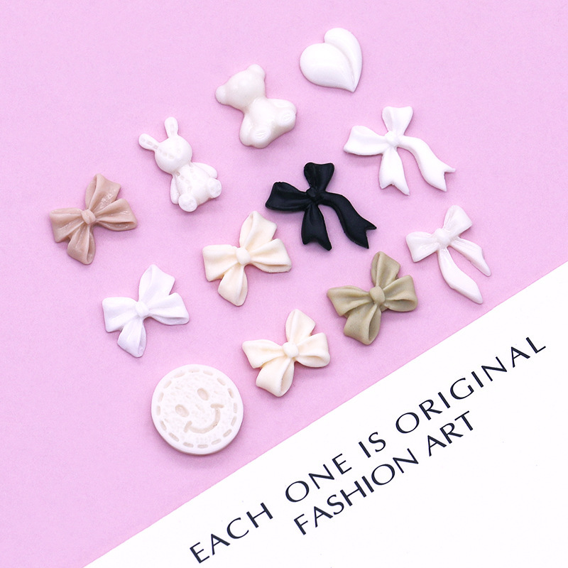 Nail jewelry bow cross-border wholesale white ribbon nail accessories small bow tie cartoon bear love rabbit