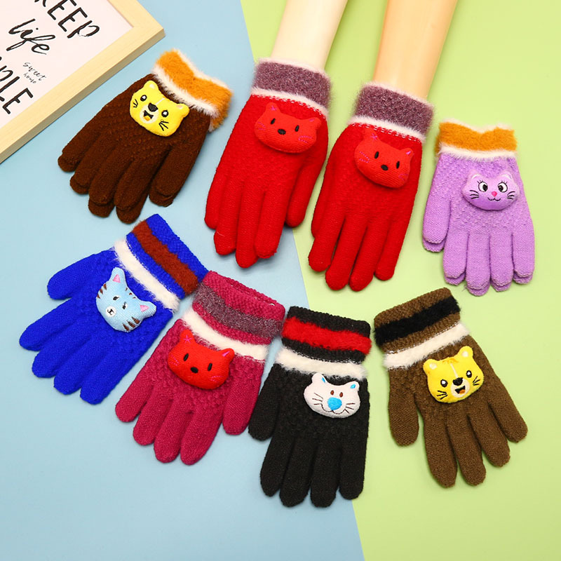 Children's cartoon keep warm knitted gloves
