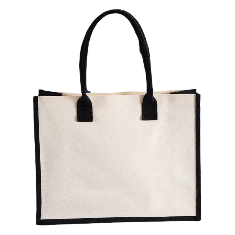 En stock bolso de costura de lona no impresa bolso de compras degradable pintado a mano bolso de mano diseño logotipo imprimible