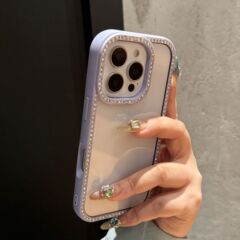 両面ドットダイヤモンド装飾 iPhone17pro16用スマホケース エッジにキラキラ輝くダイヤモンド付き Apple1513 透明アクリル112