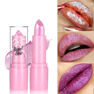 Pearlescent Gold Glitter Lipstick Amazon Distribution Hot Model Yabaolian Starlight Bright Lipstick Diamond Lipstick Wholesale
