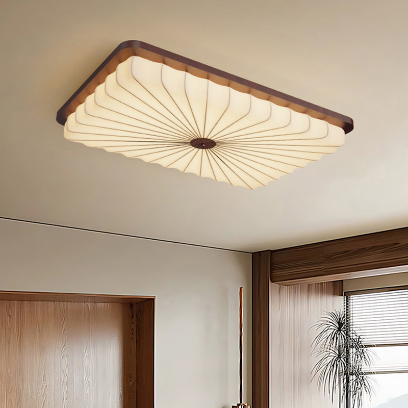 Lámpara de techo de sala de estar de estilo medio, lámpara principal de sala de color nogal retro francés, lámpara de habitación de protección ocular de tela de estilo Nanyang