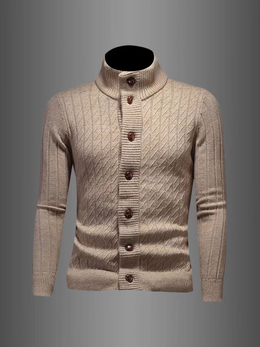 Knitted Cardigan For Men With Stand Up Collar And Button Detail_voghion.com