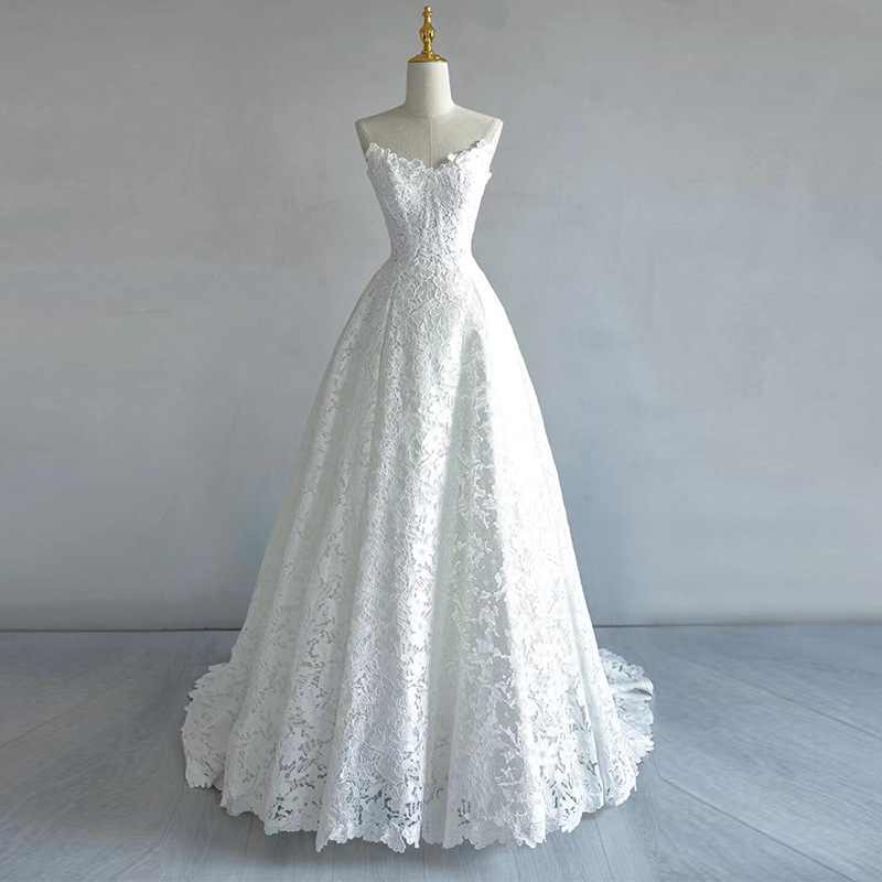 Vintage Strapless Light Wedding Dress French Mori Style High-End Niche Travel Photography White Evening Gown with Train for Welcoming Guests