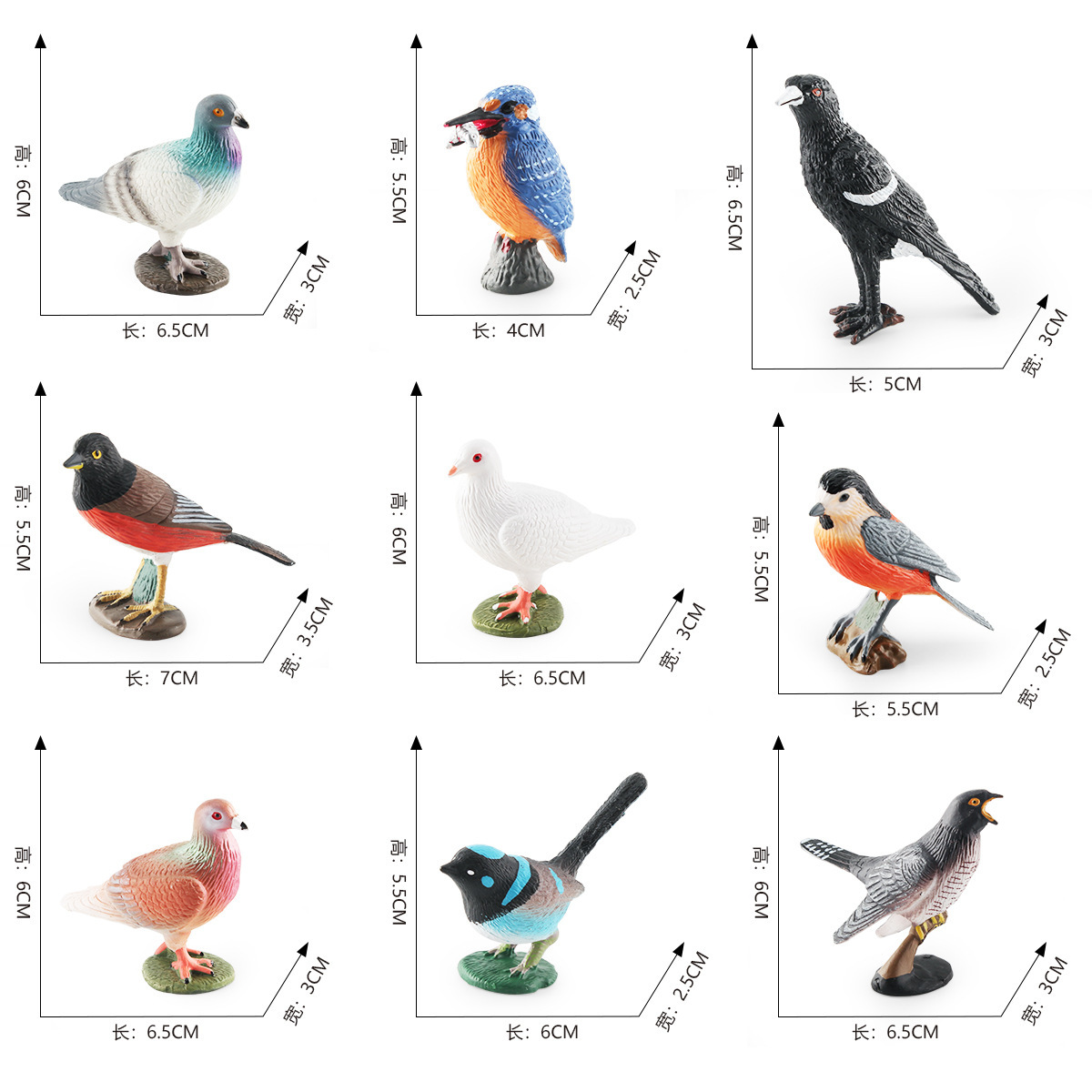 Simulación de exportación transfronteriza aves voladoras animal modelo paloma Magpie Cuco gorrión escritorio decoración estática juguete