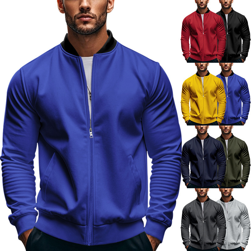 Cross-border European and American Autumn New Style Vertical Collar Jacket Men's Foreign Trade American Twill Zipper Long Sleeve Baseball Suit Coat Jacket