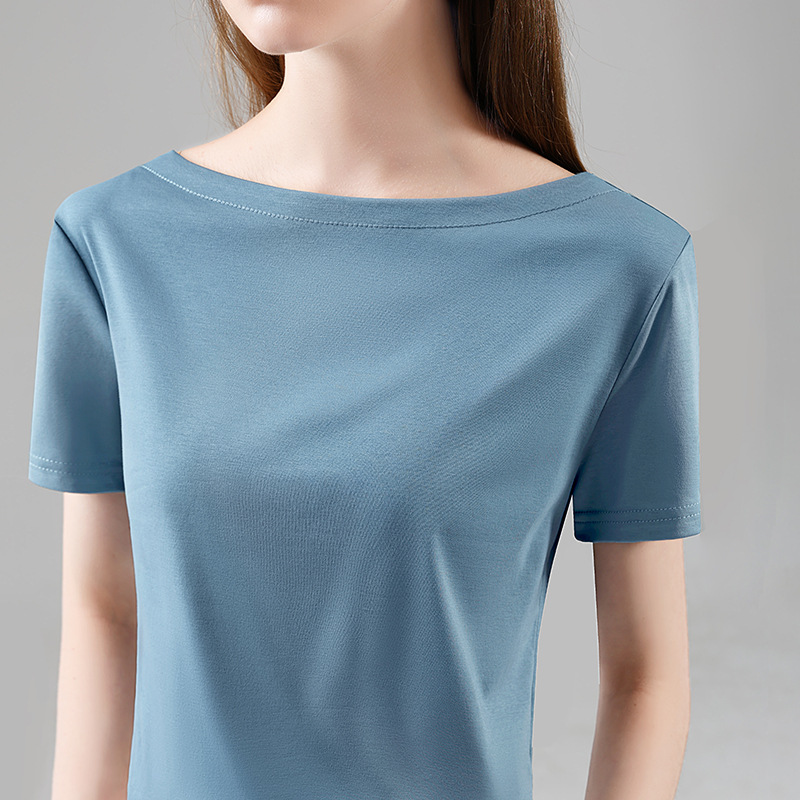 Camiseta de algodón seda de manga corta para mujeres verano 2024 nueva moda de mujer temperamento de hombro camisa de algodón helado camisa de cintura
