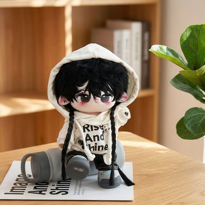 20cm Doll Clothes Black and White Rhythm Cotton Doll Outfit Cool and Sweet Doll Clothing Set Hoodie Leather Pants Unisex Changeable Outfit
