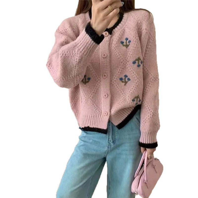 韩系小香风重工小花刺绣针织秋冬新款设计感洋气减龄百搭女士毛衣|undefined