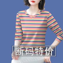 特价清仓捡漏~专柜剪标女长袖妈妈装中老年波点印花遮肚T恤女上衣