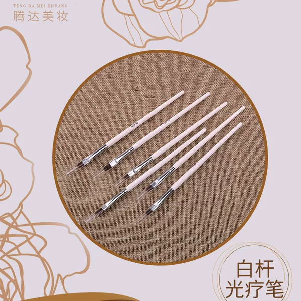 Nail Art Pen White Handle Phototherapy Pen Single Flat Head Set Painting Pen Liner Pen Carving Painting Carving Pen