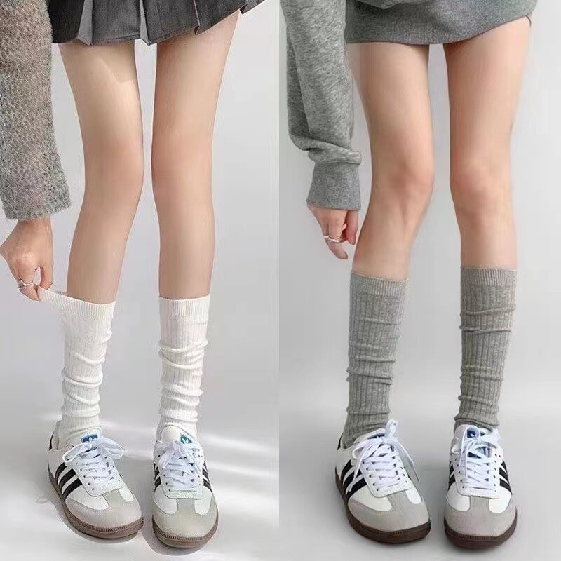 Calf Socks, Stacked Socks, Spring and Summer Thin Style, Vertical Striped Long Tube Socks, Women's College Style Casual Sports White Mid-Calf Socks