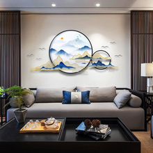 新中式客厅装饰画沙发背景墙壁饰画酒店茶室玄关壁画圆形山水挂画