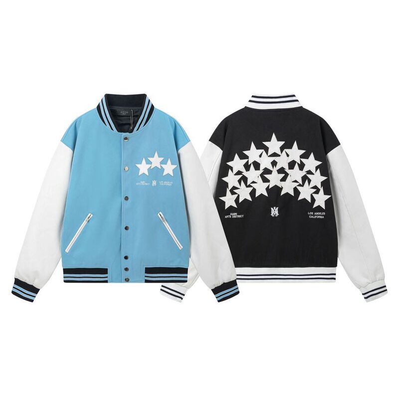 Autumn 2024 New AMIRI Leather Embroidered Star Jacket Coat Unisex Leather Baseball Suit Autumn 2024 New AMIRI Leather Embroidered Star Jacket Coat Unisex Leather Baseball Suit
