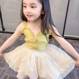 韩国童装夏季2023新款女童穿搭套装洋气背心tutu裙儿童上衣蓬蓬裙