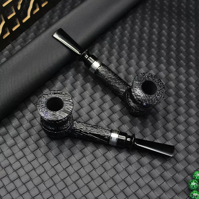 复古黑色男士橡木手工烟斗商务实木扁嘴过滤旱烟斗纹理直式烟具