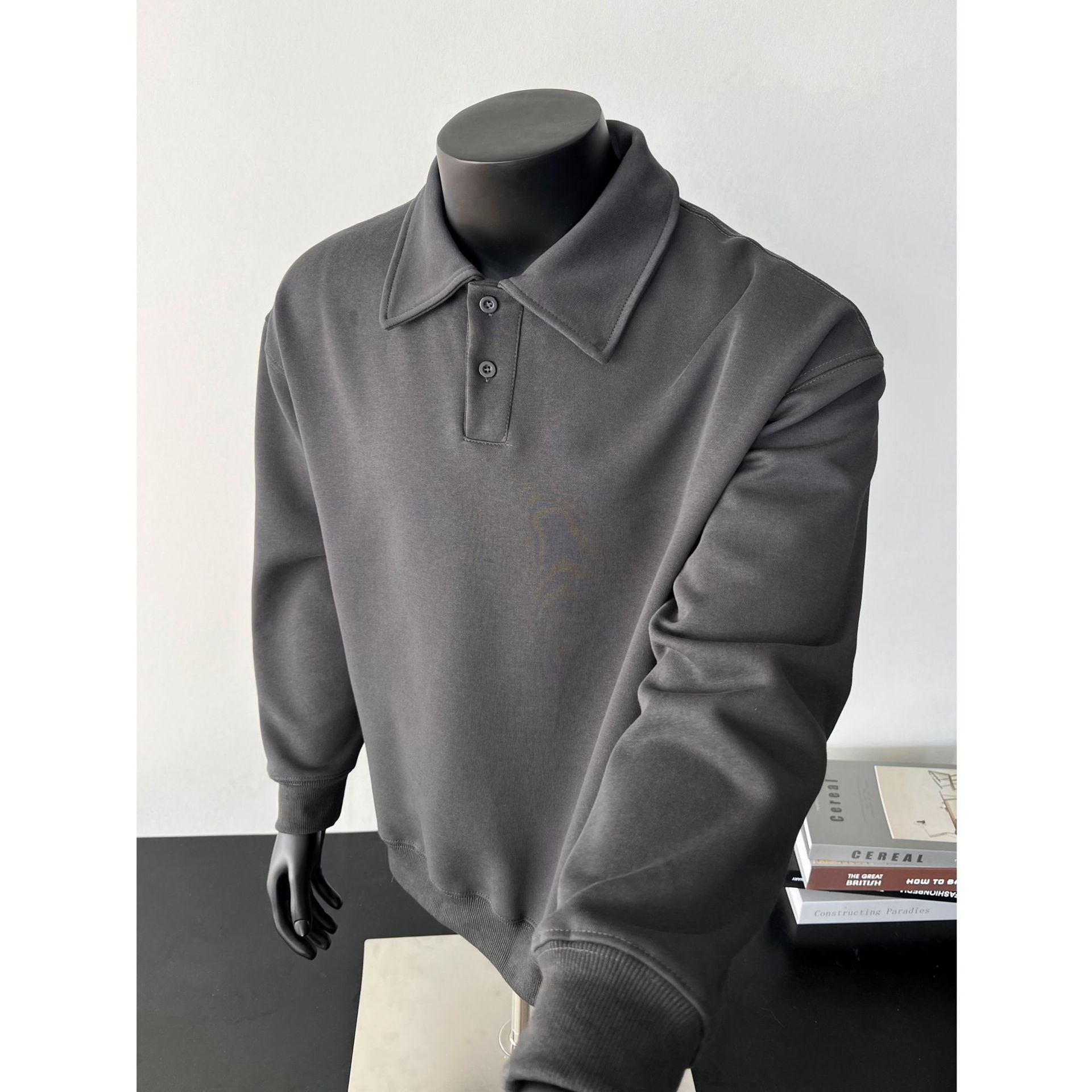 Men's Retro Polo Sweatshirt Long Sleeved Inner Base Layer Top_voghion.com