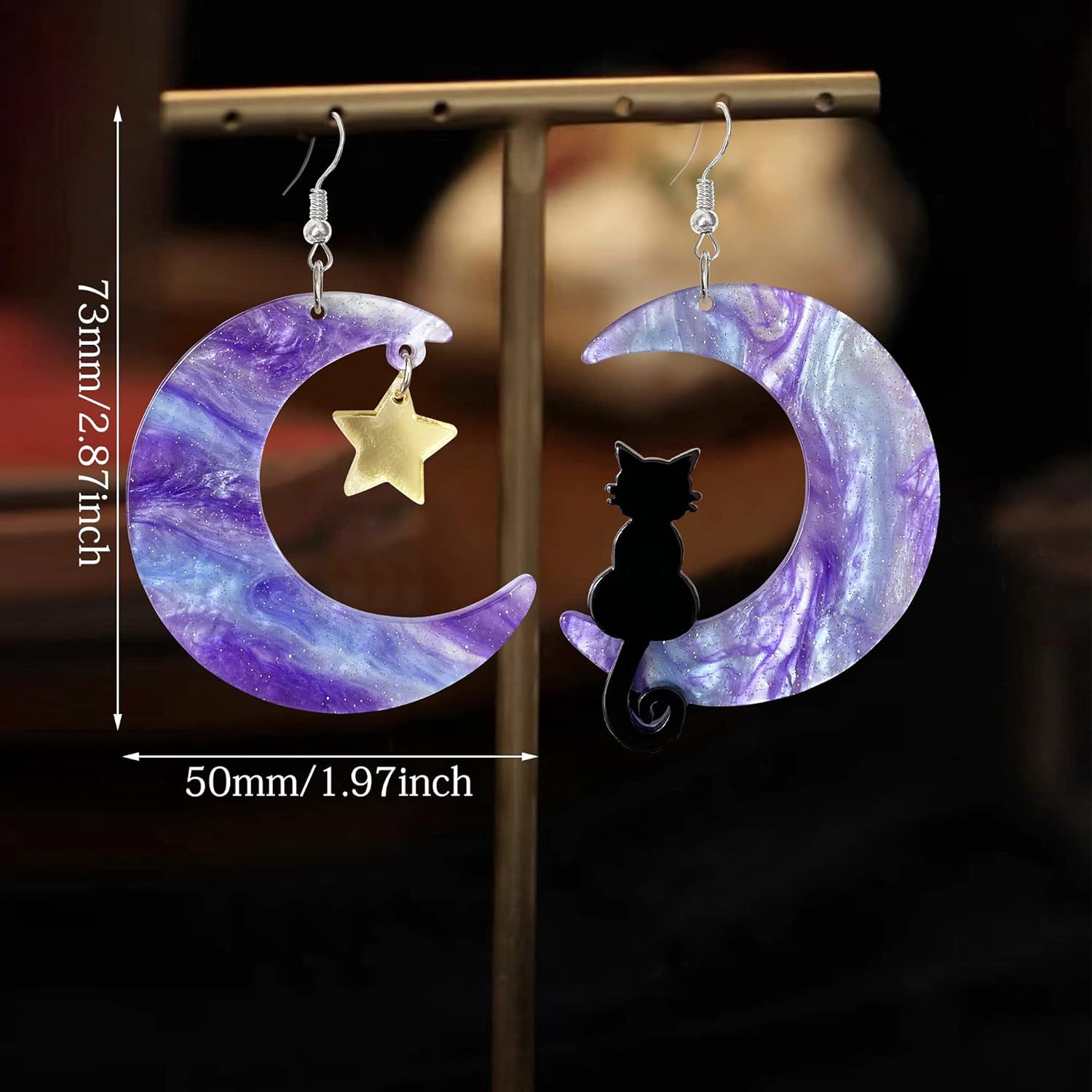 Moon, Cat, Bat Pattern Women's Gender 1 Pair Elegant Streetwear Moon Cat Bat Arylic Drop Earrings