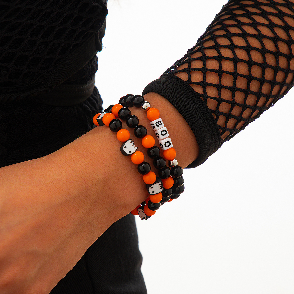 Pulsera de cerámica blanda multicapa con diseño de calabaza fantasma y viento de Ins, pulsera de bruja fantasma para fiesta de Halloween_voghion.com