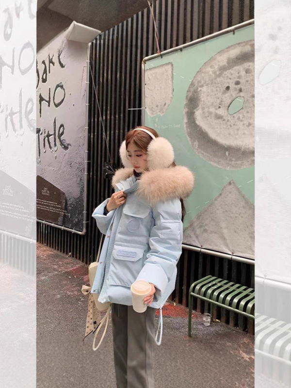 丹麦之冬极寒羽绒服女短款加厚大毛领粉色工装派克服2025新款外套|undefined
