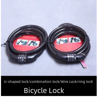 Mountain bike cable lock, bicycle lock anti-theft lock steel wire lock electric bike steel cable lock 4-digit combination lock