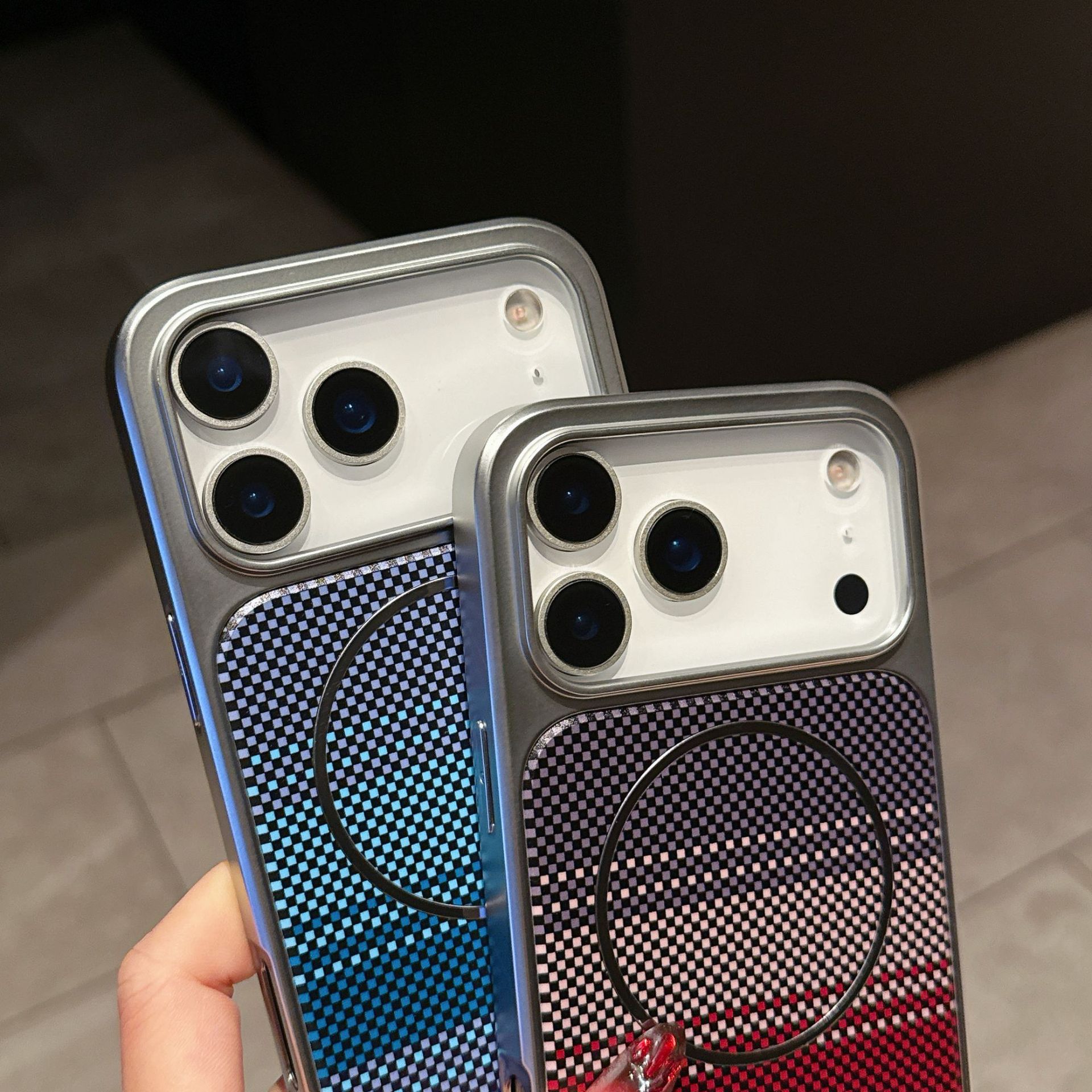 Transfronterizos aplicables iPhone17PRO gradiente fibra de carbono celosía teléfono móvil Apple 15 cubierta de PC 16