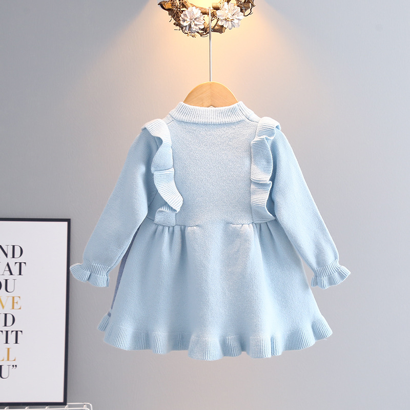 Girls' Woolen 2021 Children's Sweet Korean Edition Western style Ice and Snow Romance Knitted Dress 9002_voghion.com