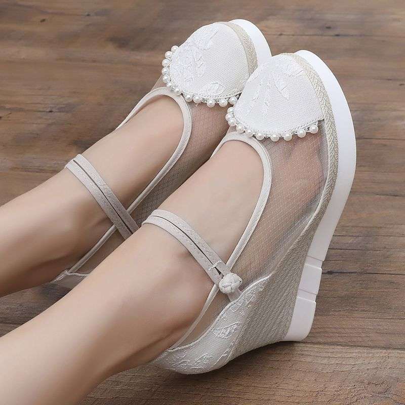 Original 2025 Summer New High-Heeled Sandals, Ethnic Style Women's Shoes, Wedge Heels, Super Fairy Style Cloth Shoes, Cut Out