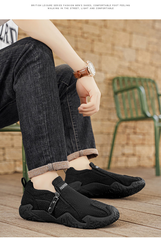 Giày lười nam vải bạt mũi tròn thoáng khí chống trượt, đế cao su gót thấp 1–3 cm — 7333 màu đen, 7333 xám nhạt, 7333m Trắng chi tiết 11