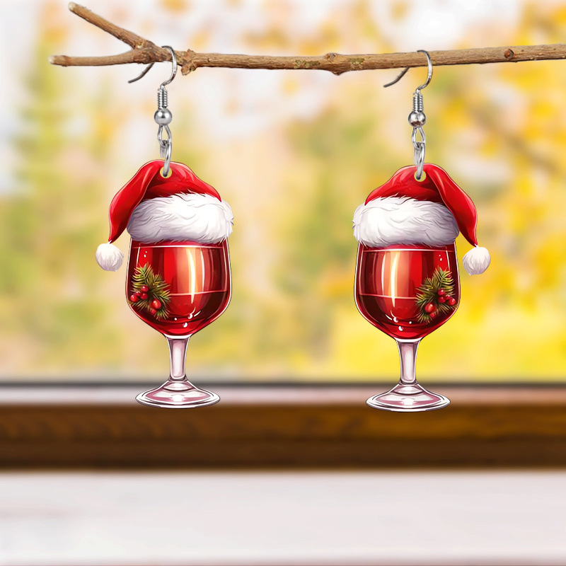 Boucles d'oreilles pendantes verre de vin noël_voghion.com