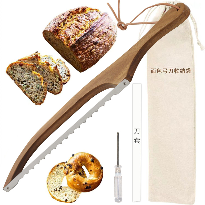 木製パンナイフ鋸サンドイッチスライサー法棒面トースト鋸曲げ木製パンカッター|undefined