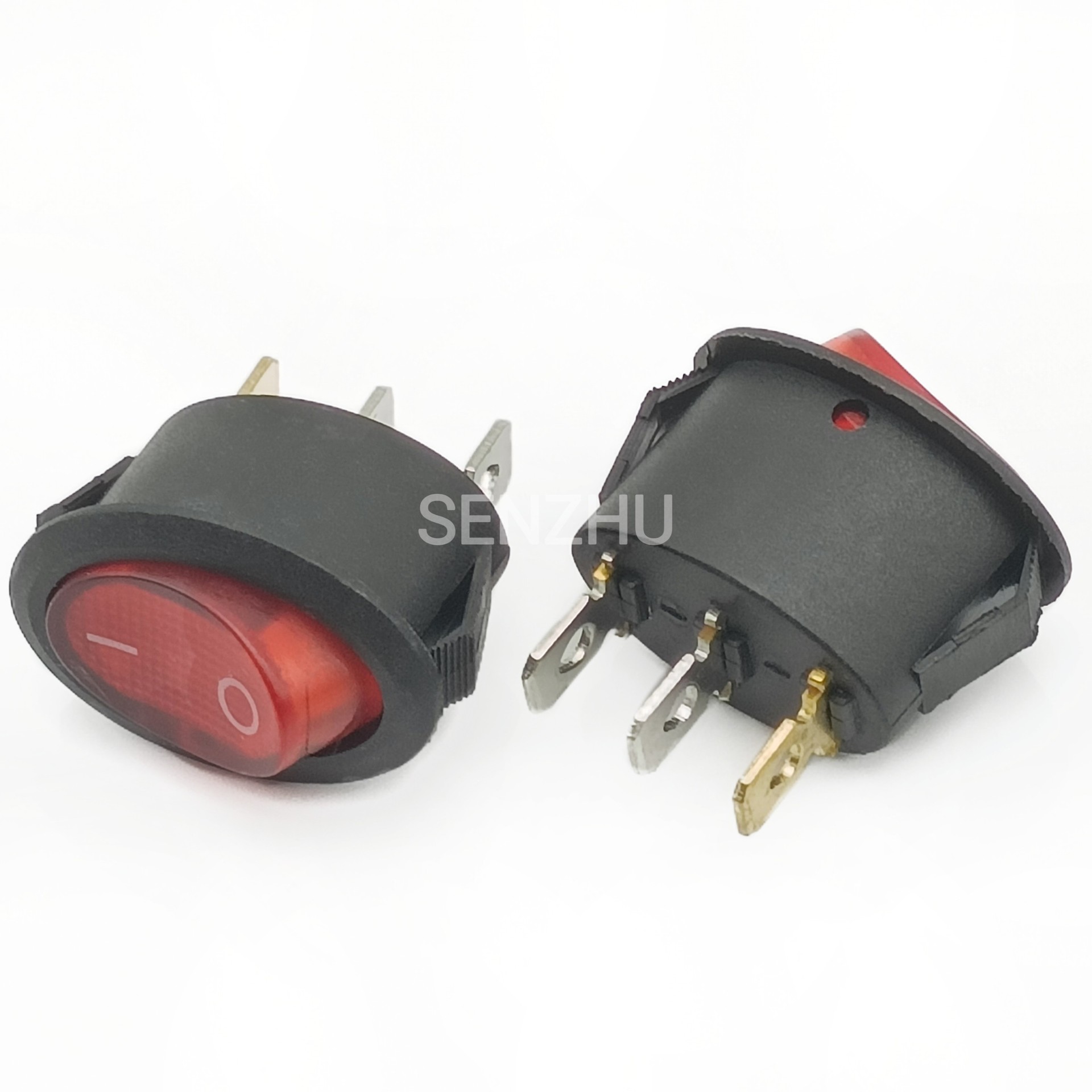 船型开关KCD1 三脚两档3P2T 椭圆形红色带灯小型电源开关按钮开关