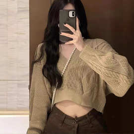 粗针扭纯V领毛衣百搭厚实休闲长袖显瘦宽松休闲百搭半高领