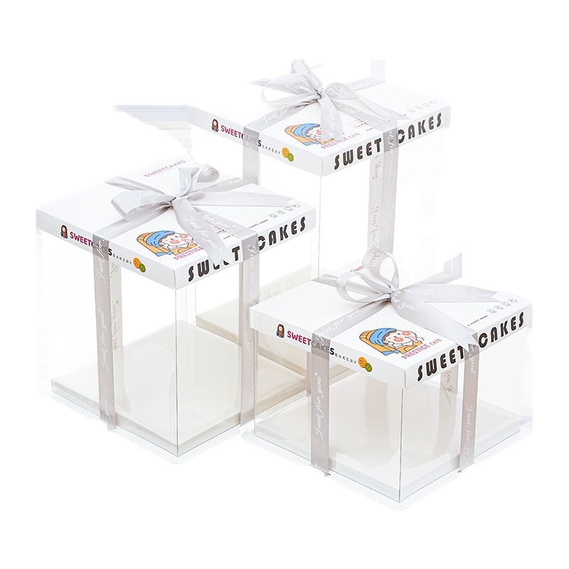 Caja de pastel de cumpleaños caja de embalaje transparente 6 6 6 8 8 10 + 12 pulgadas Individual doble de tres capas simple fondo engrosado