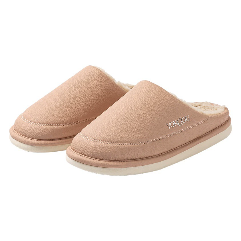 2023 новые непромокаемые кожаные тапочки для мужчин и женщин в осенне-зимнем доме с теплыми домашними противоскользящими хлопковыми тапочками на флисовой подкладке