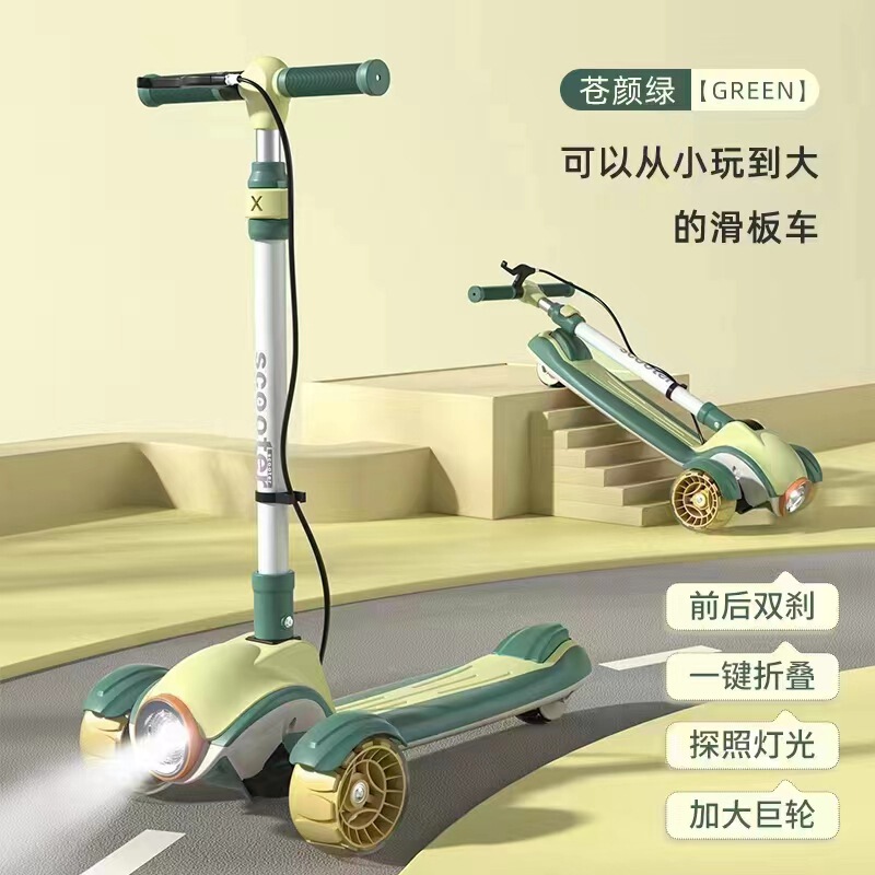 Teenage scooter children 3-17 years old hand brake double brake flash wheel light music scooter big children's style