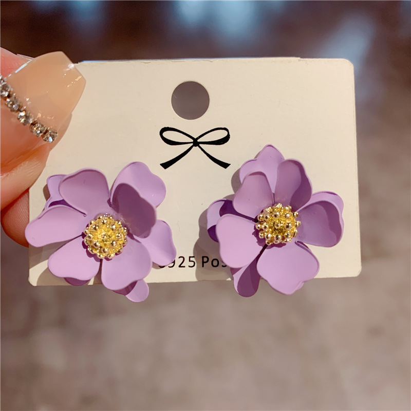 Flower Pattern 1 Pair Pastoral Flower Stoving Varnish Alloy Ear Studs