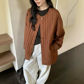 琪镌绘制秋冬新款韩系宽松中长款夹棉通勤纯色棉衣加厚外套女