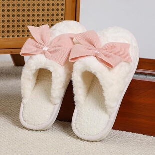 B 78088 Furry Bow Cotton Slippers ëë�����Y��Ь