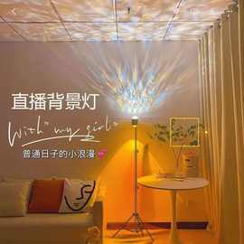 网红直播间背景夕阳日落灯双头RGB遥控氛围灯客厅落地水波纹灯