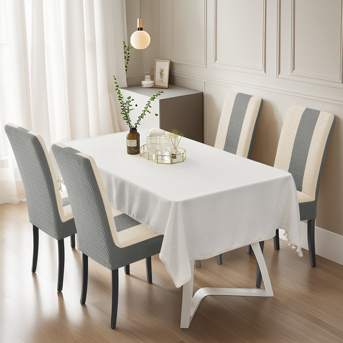 Funda de silla SHEIN, éxito de ventas transfronterizo, elástica, jacquard, con rayas en forma de T, a cuadros, con bloques de color, a prueba de polvo, universal, para silla de comedor.