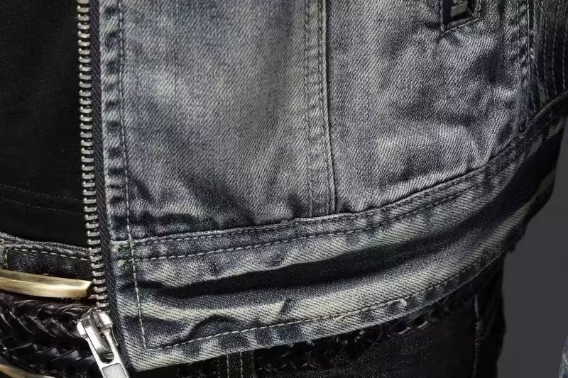 Veste en jean tendance pour homme, style rétro décontracté européen et américain, grandes tailles, col montant, fermeture éclair, idéale pour le cyclisme et la moto_voghion.com