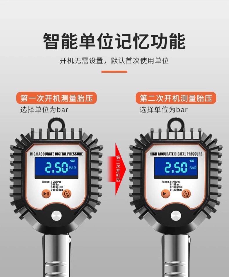 Air Pressure Gauge, Tire Pressure Gauge, High-Precision Car Inflator with Inflator Head, Tire Pressure Monitor, Counting Display, Air Gun