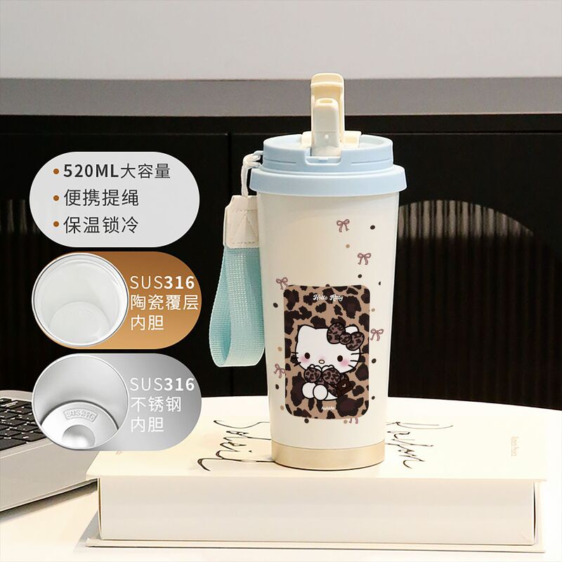 新款童趣咖啡杯316不锈钢保温杯卡通带吸管杯子双饮高颜值喝水杯|undefined