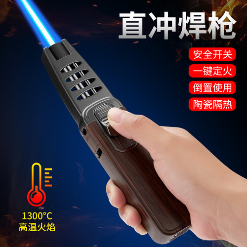 Windproof straight-through large spray gun welding gun personalized kitchen baking blue flame inflatable metal cigar lighter wholesale product