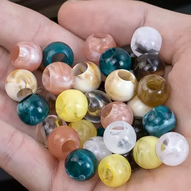 12mm亚克力大孔珠子双色大孔圆珠6mm内孔珠子服装辅料装饰孔配件