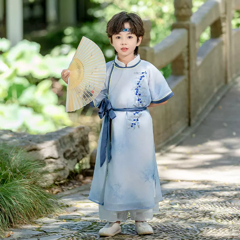 2025新款男童汉服春秋装儿童演出服中国风宋制唐装长衫两件套代发