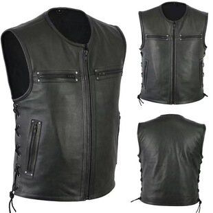 2023 New AliExpress Amazon Wish Explosions Solid Color Vest Locomotive Vertical Collar Leather Vest Team Punk