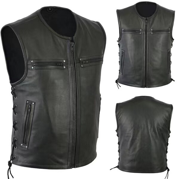 2023 New AliExpress Amazon Wish Explosions Solid Color Vest Locomotive Vertical Collar Leather Vest Team Punk